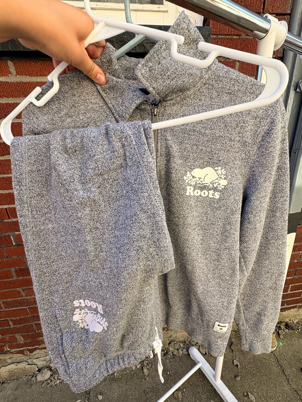 Roots Heather Gray Fleece Quarter Zip Jacket & Joggers Set